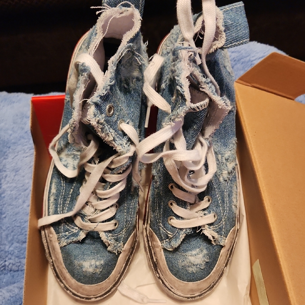Diesel Blue Denim High-Top Sneakers